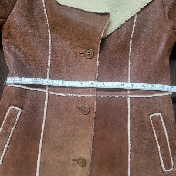 Vintage Brown Wilsion's Leather patchwork trench coat sherpa lined - Picture 15 of 16